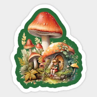 Tiny Girl and Her Mushroom House in Wonderland Sticker